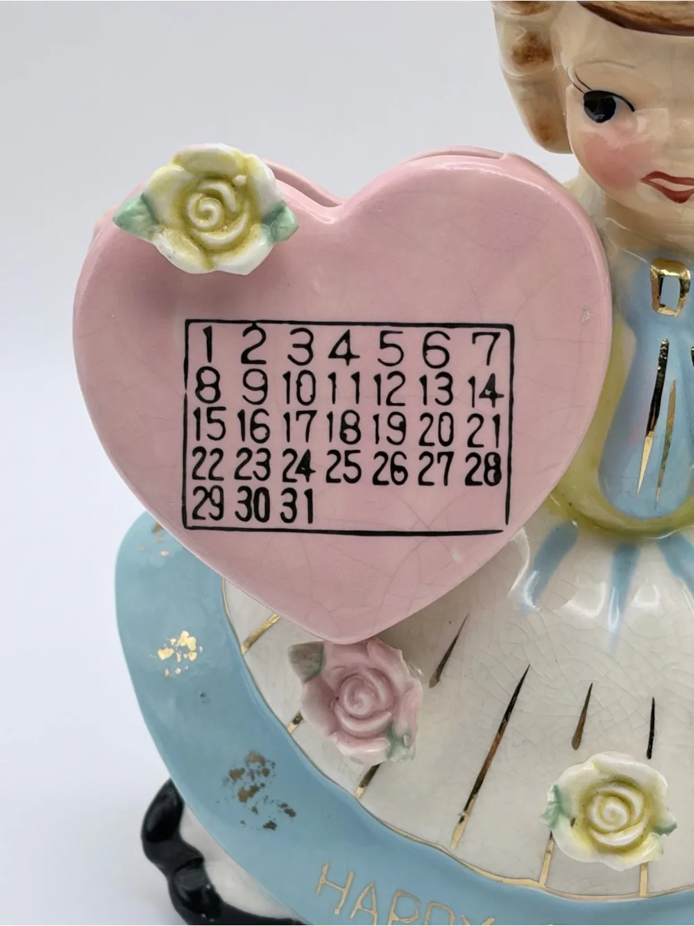 Vintage, 1950’s, Bristol, Happy Birthday Girl, Calendar, Yellow Dress, Vase